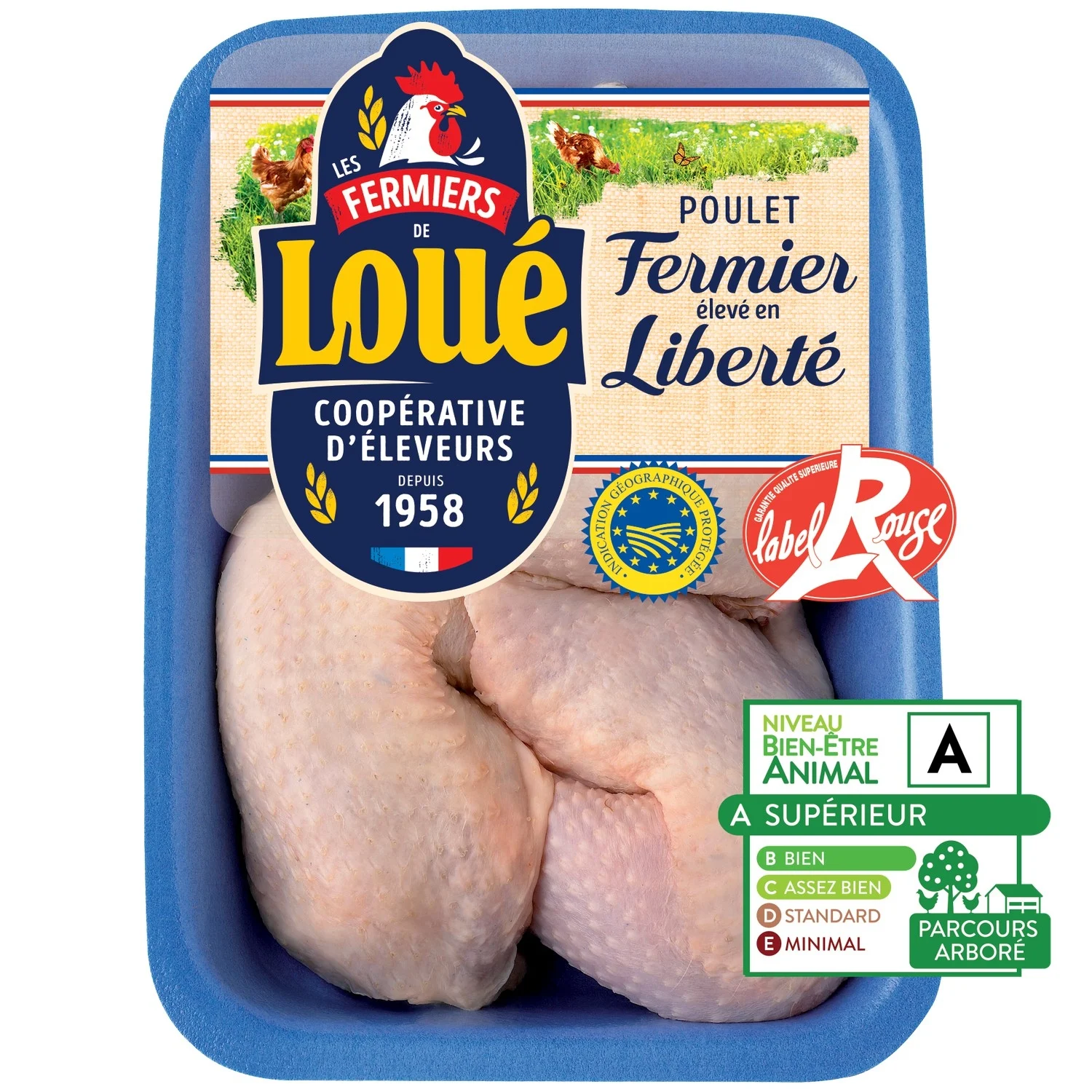 Cuisses de poulet blanc Label Rouge FERMIERS DE LOUE la barquette de 3 - 900 g